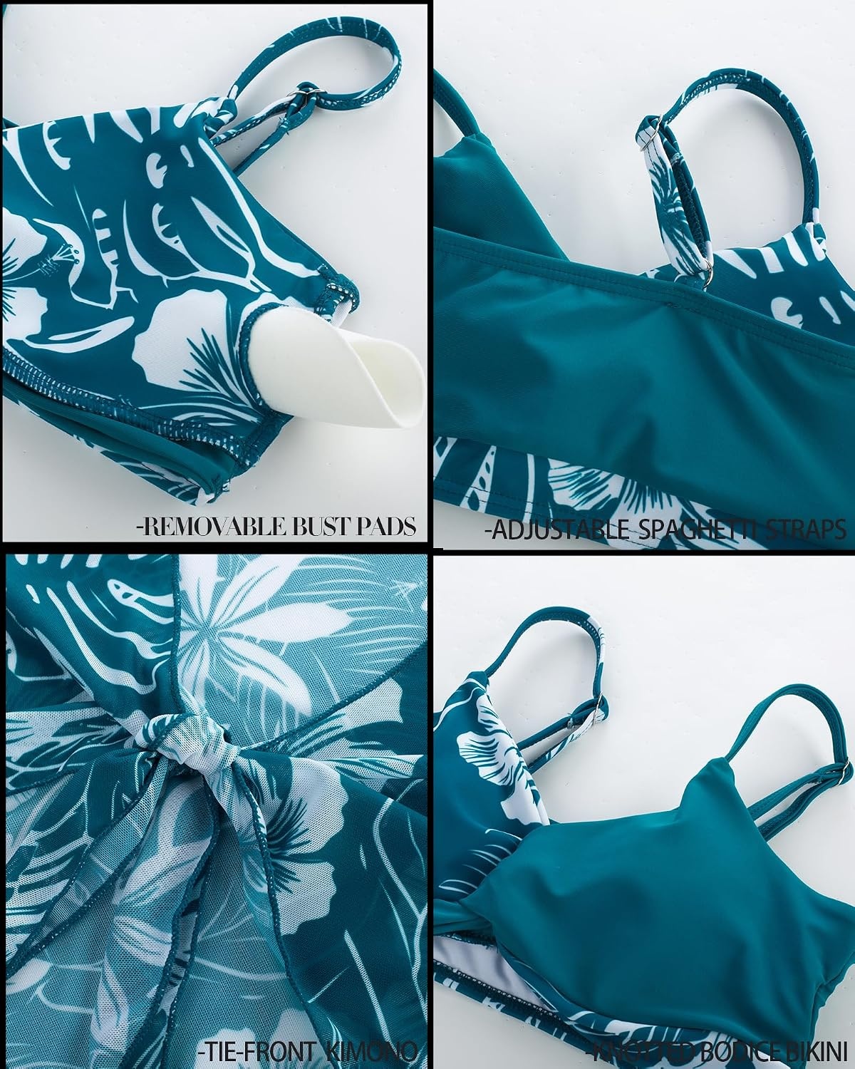 image:imageGRACE KARIN Girls 4 Piece Tankini Bikini Bathing Swimsuit with Pants 716Peacock Blue