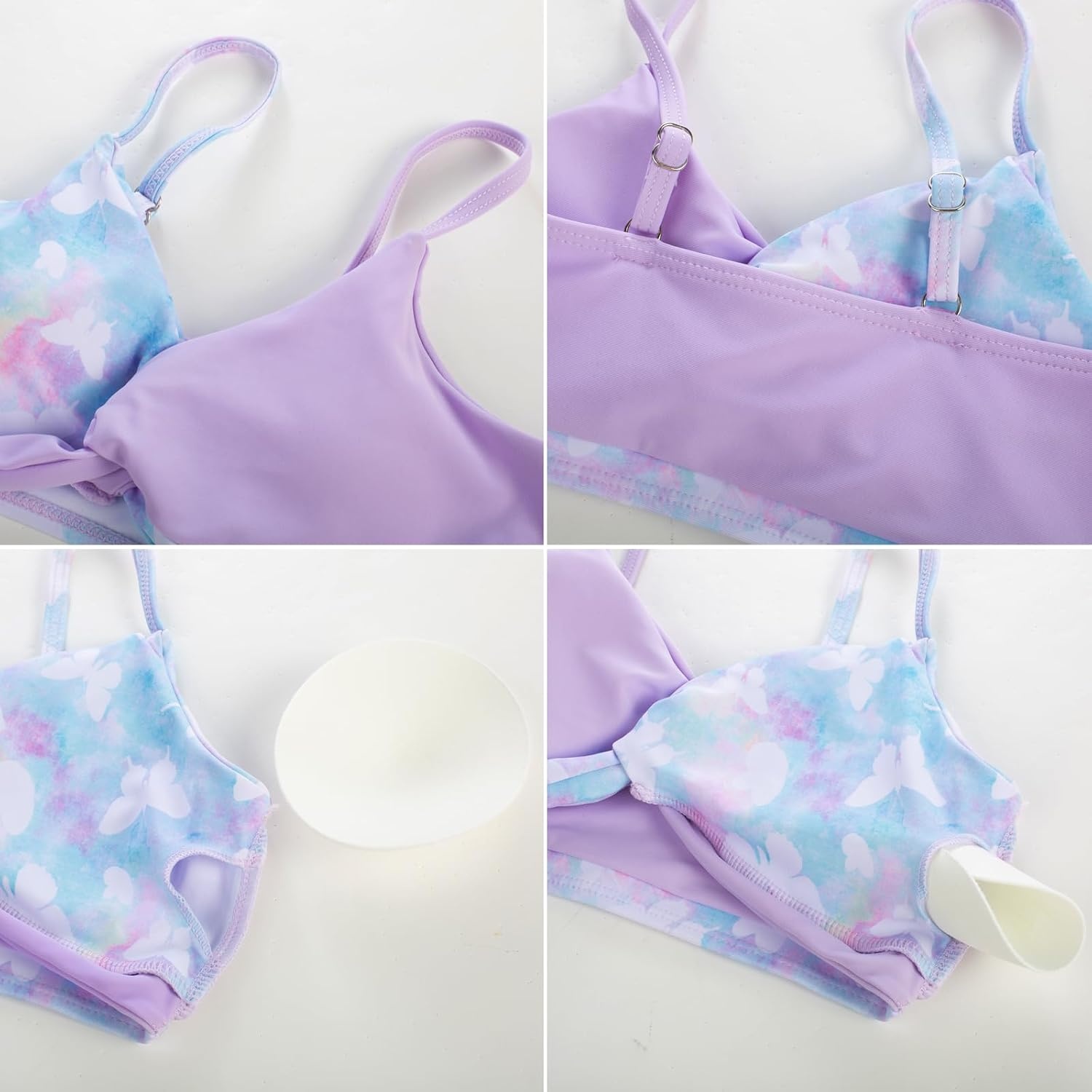 image:imageGRACE KARIN Girls 4 Piece Tankini Bikini Bathing Swimsuit with Pants 716Purplebutterfly