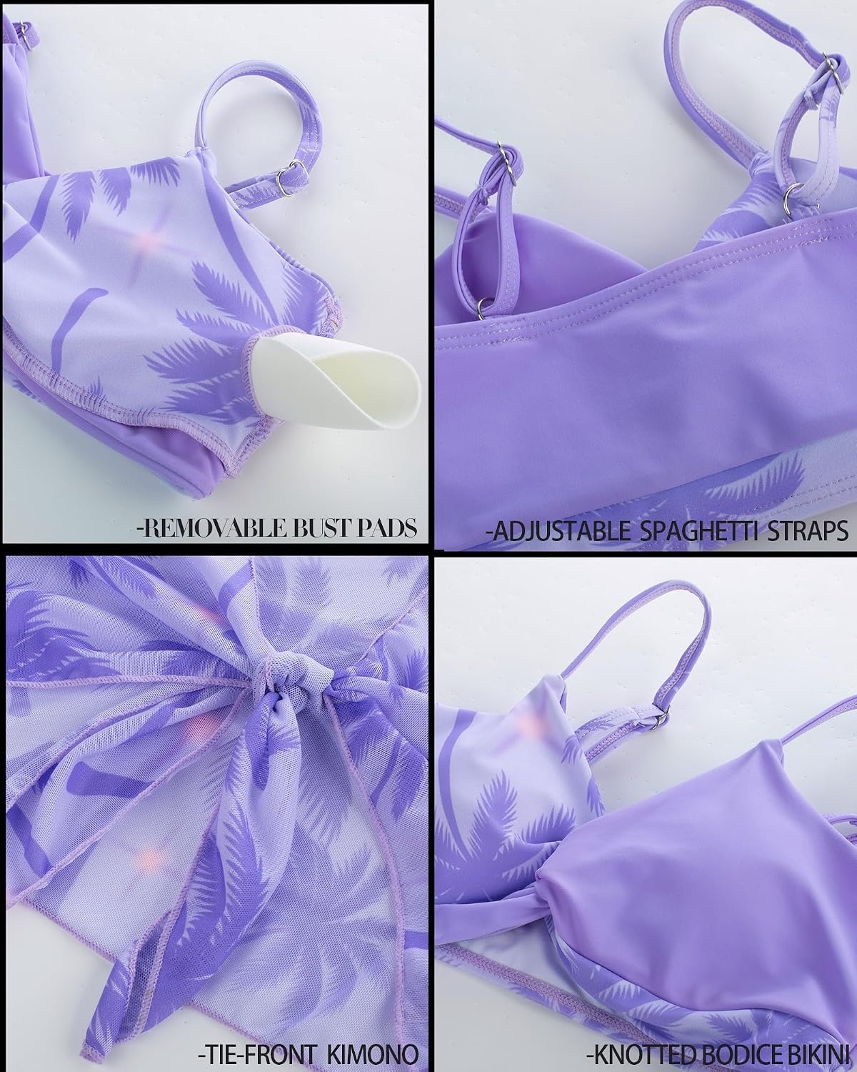 image:imageGRACE KARIN Girls 4 Piece Tankini Bikini Bathing Swimsuit with Pants 716Purplecoconut Tree