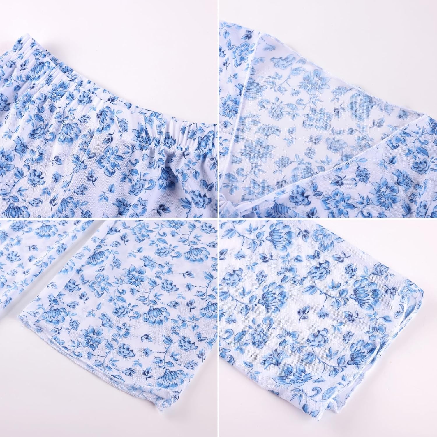 image:imageGRACE KARIN Girls 4 Piece Tankini Bikini Bathing Swimsuit with Pants 716Trendy White Blue Floral