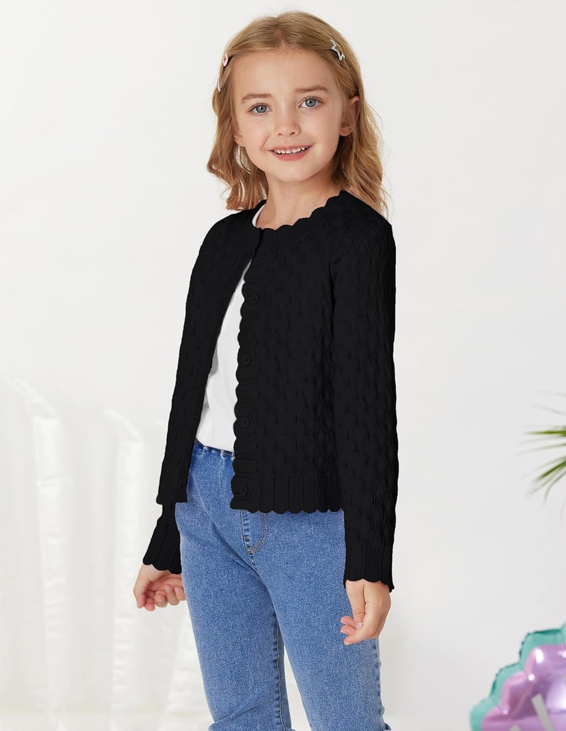image:imageGRACE KARIN Girls Cardigan Button Down Knit Sweater 612YBlack