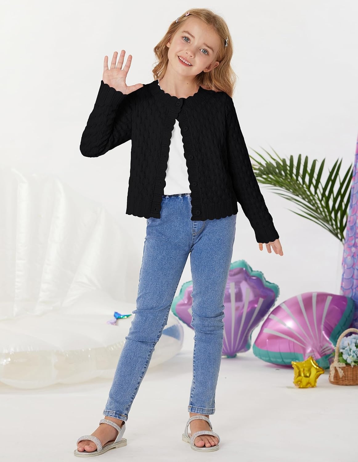 image:imageGRACE KARIN Girls Cardigan Button Down Knit Sweater 612YBlack
