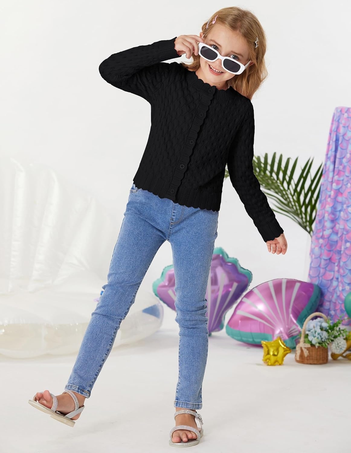 image:imageGRACE KARIN Girls Cardigan Button Down Knit Sweater 612YBlack