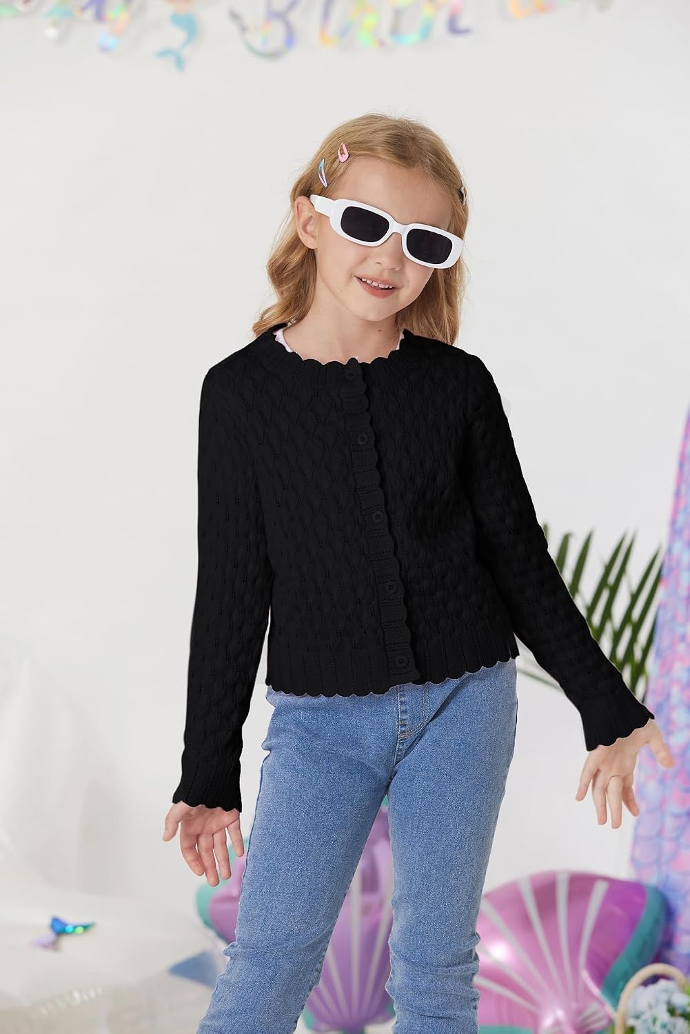 image:imageGRACE KARIN Girls Cardigan Button Down Knit Sweater 612YBlack