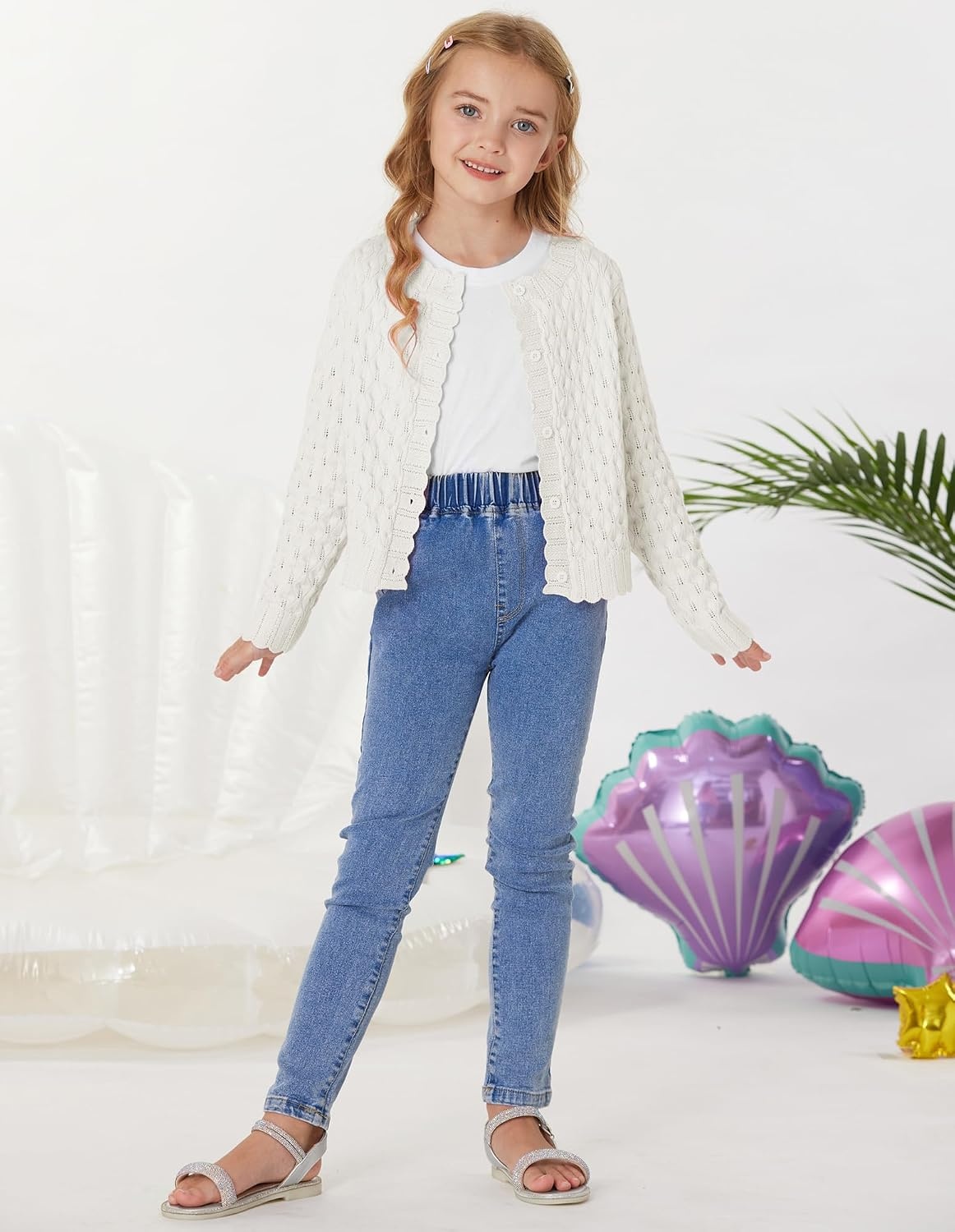 image:imageGRACE KARIN Girls Cardigan Button Down Knit Sweater 612YIvory