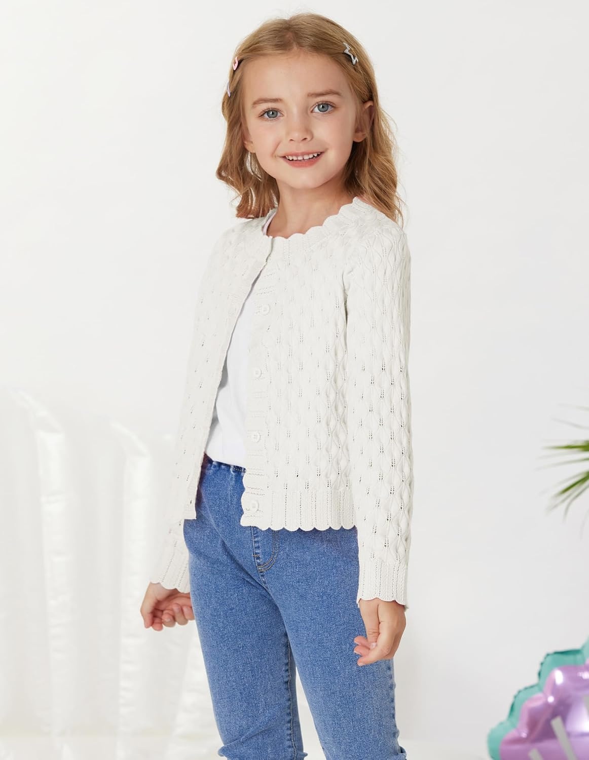 image:imageGRACE KARIN Girls Cardigan Button Down Knit Sweater 612YIvory