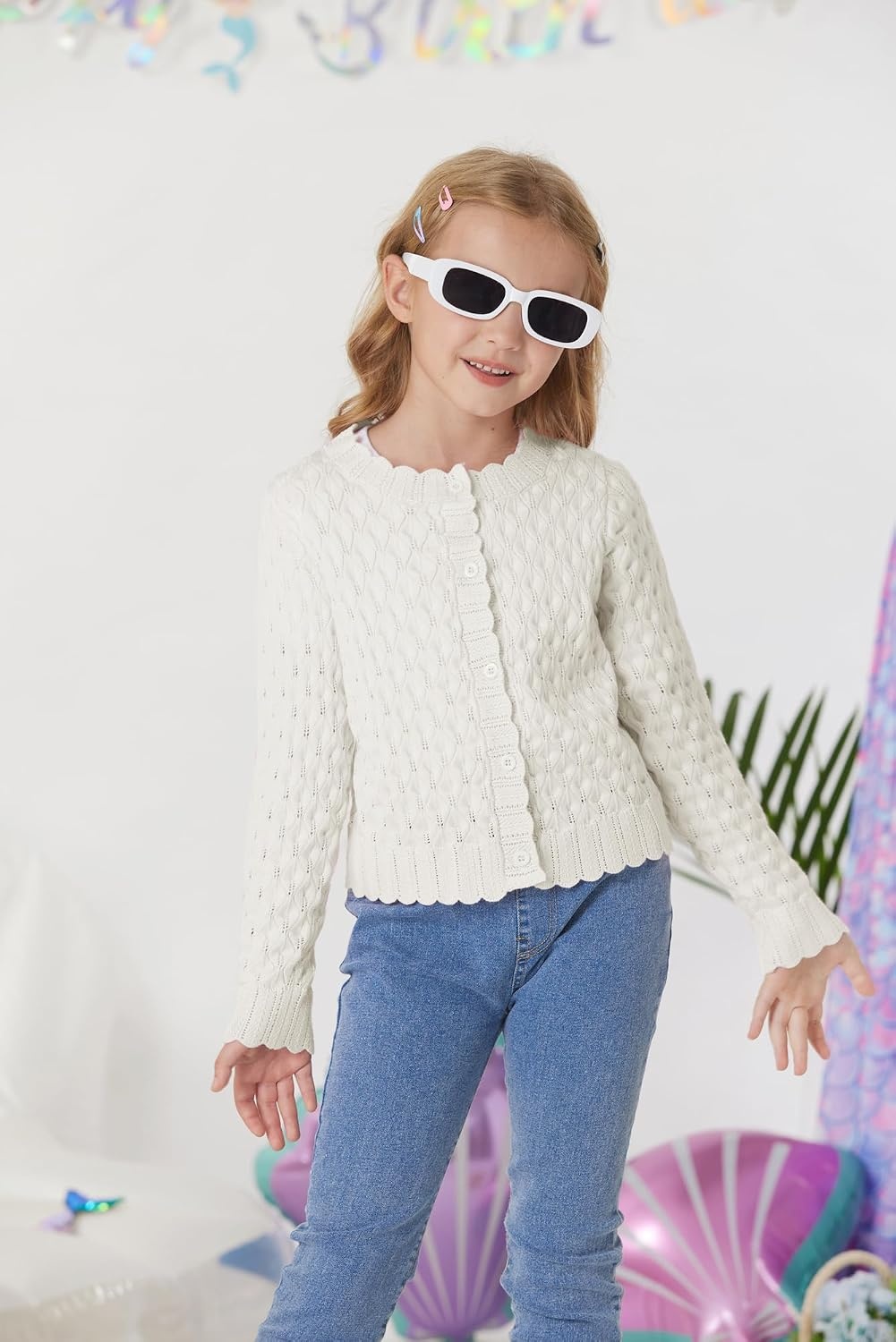 image:imageGRACE KARIN Girls Cardigan Button Down Knit Sweater 612YIvory