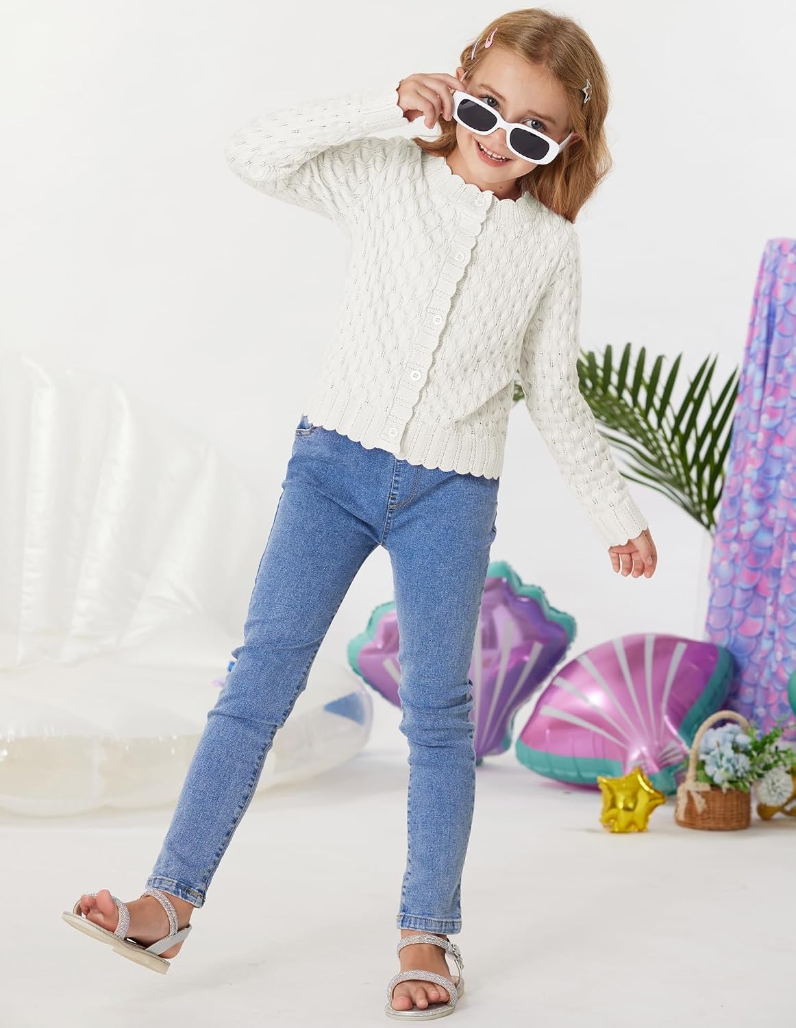 image:imageGRACE KARIN Girls Cardigan Button Down Knit Sweater 612YIvory