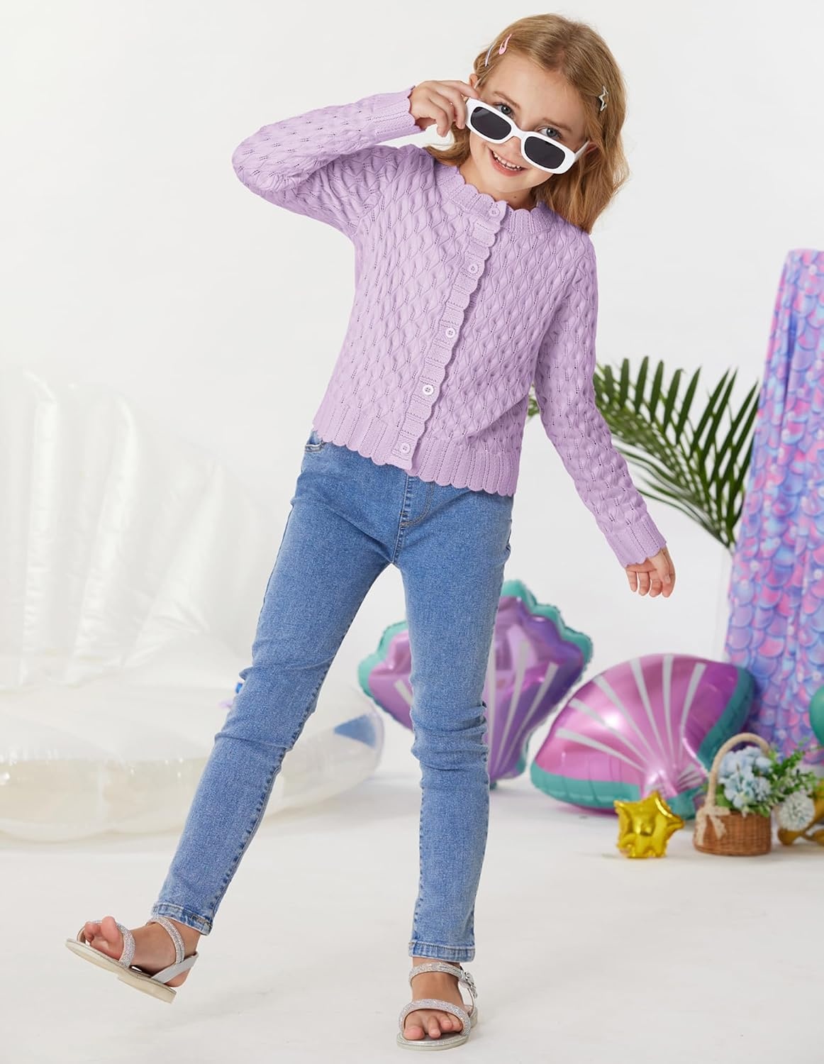 image:imageGRACE KARIN Girls Cardigan Button Down Knit Sweater 612YLavender