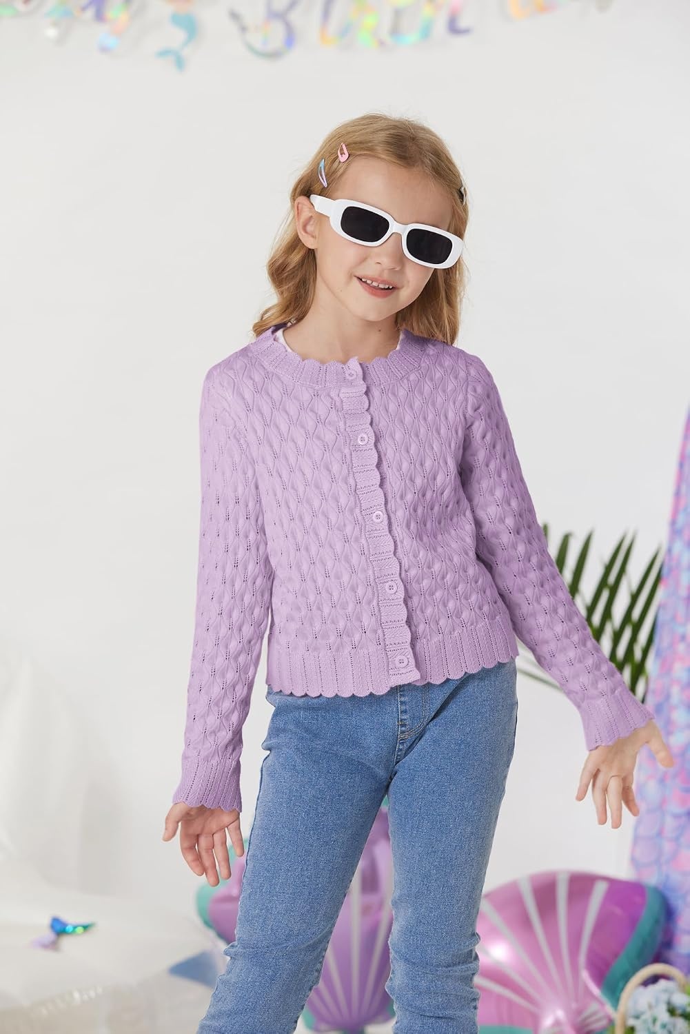 image:imageGRACE KARIN Girls Cardigan Button Down Knit Sweater 612YLavender