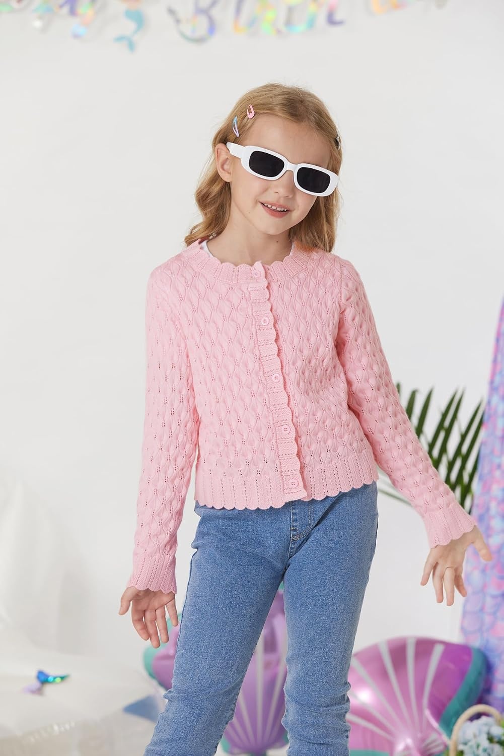 image:imageGRACE KARIN Girls Cardigan Button Down Knit Sweater 612YLight Pink