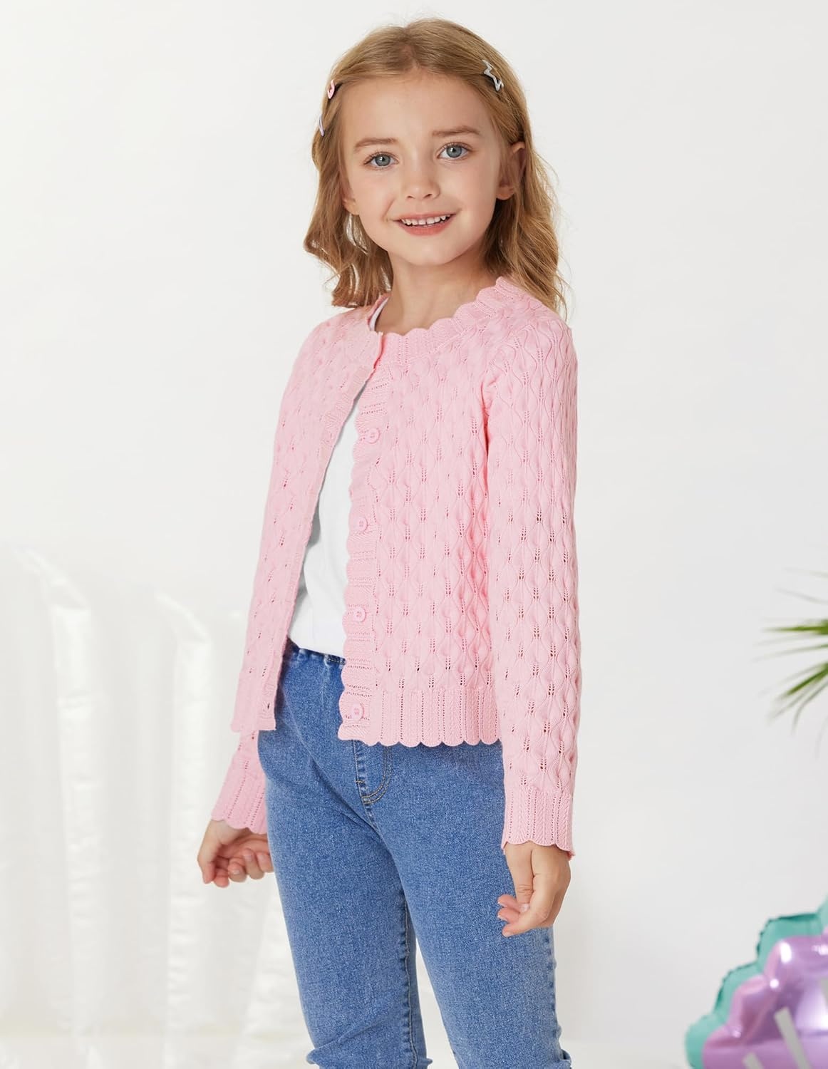 image:imageGRACE KARIN Girls Cardigan Button Down Knit Sweater 612YLight Pink