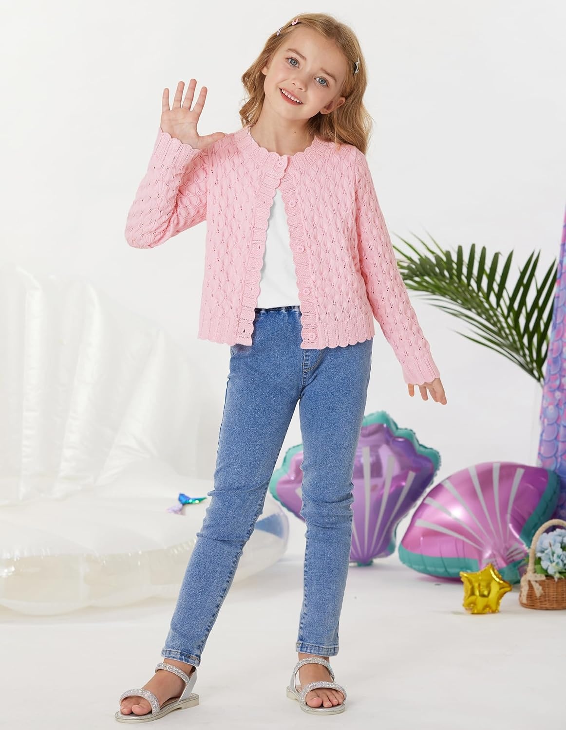 image:imageGRACE KARIN Girls Cardigan Button Down Knit Sweater 612YLight Pink