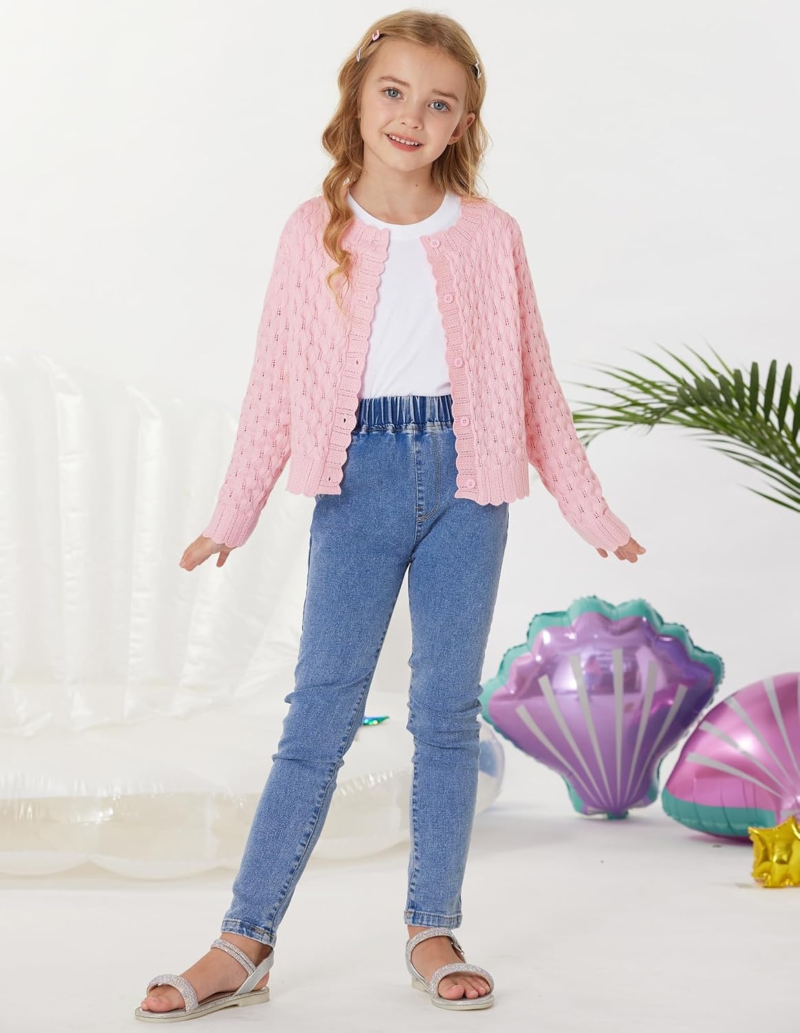 image:imageGRACE KARIN Girls Cardigan Button Down Knit Sweater 612YLight Pink
