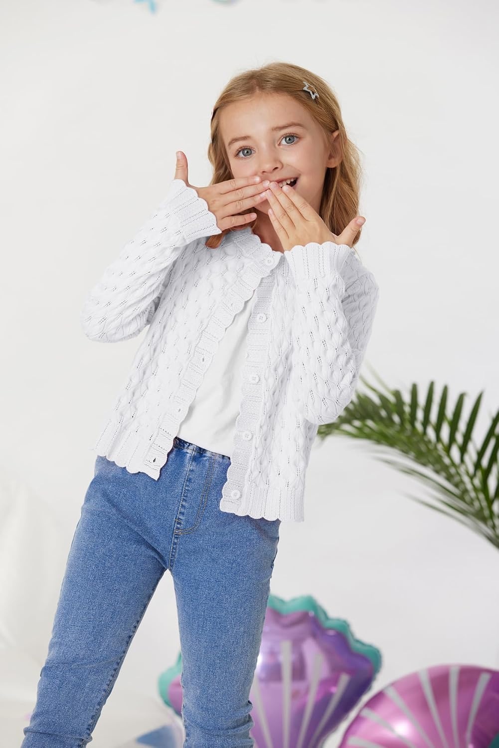 image:imageGRACE KARIN Girls Cardigan Button Down Knit Sweater 612YWhite
