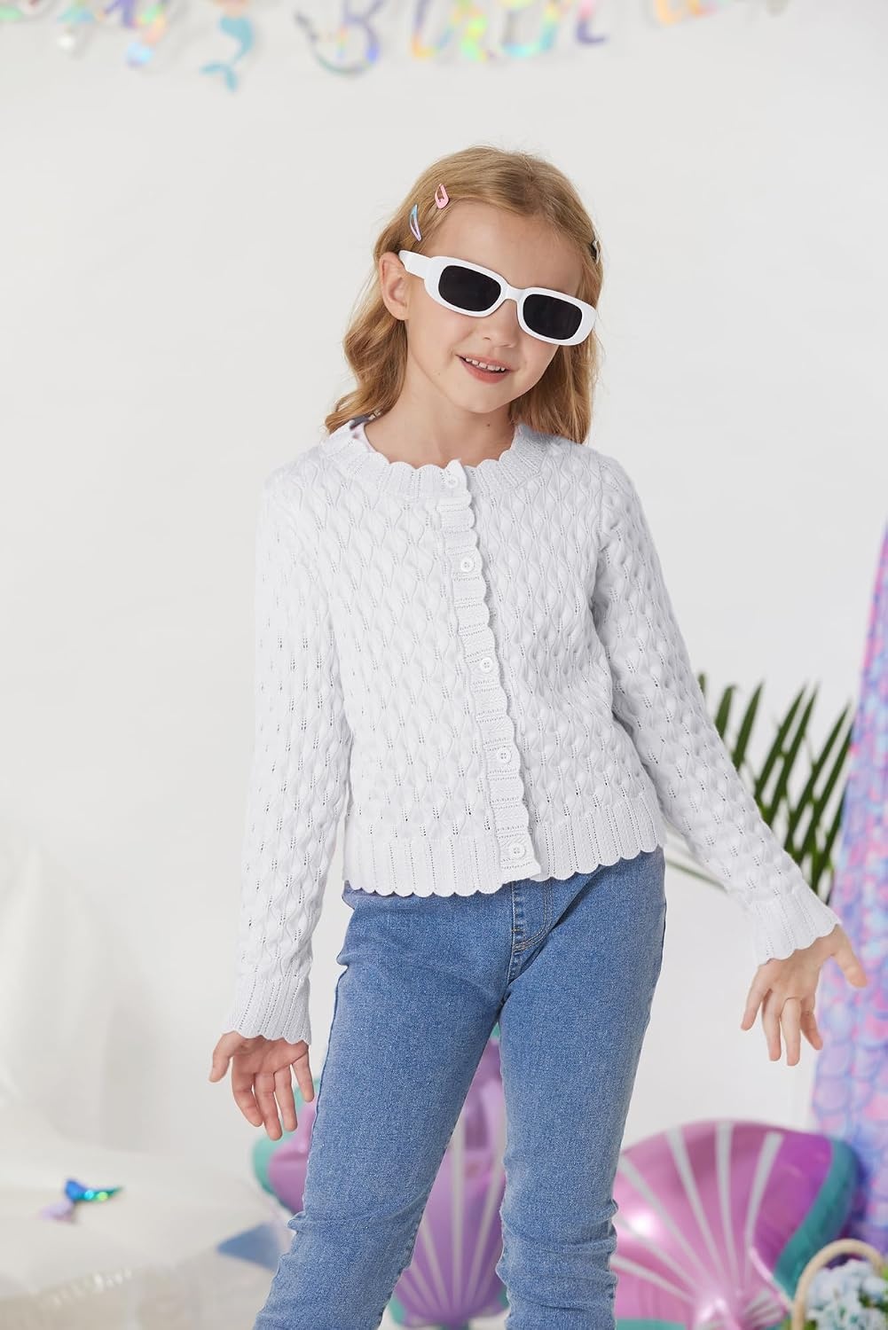 image:imageGRACE KARIN Girls Cardigan Button Down Knit Sweater 612YWhite