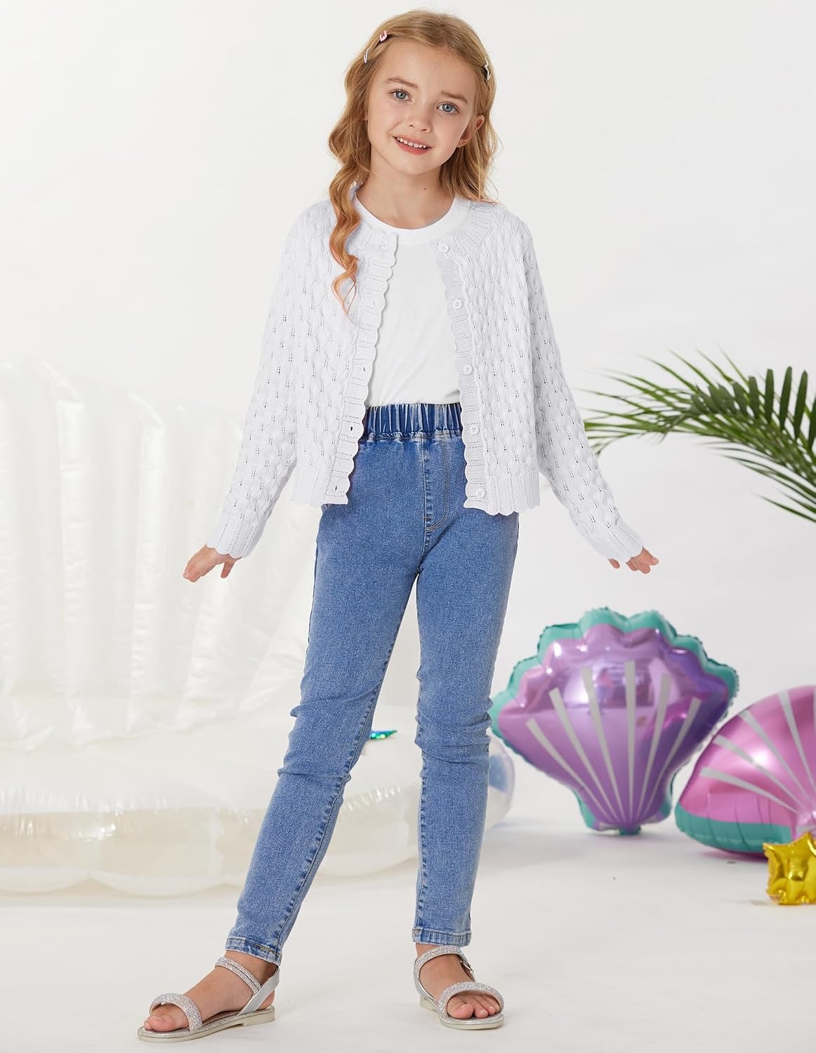 image:imageGRACE KARIN Girls Cardigan Button Down Knit Sweater 612YWhite