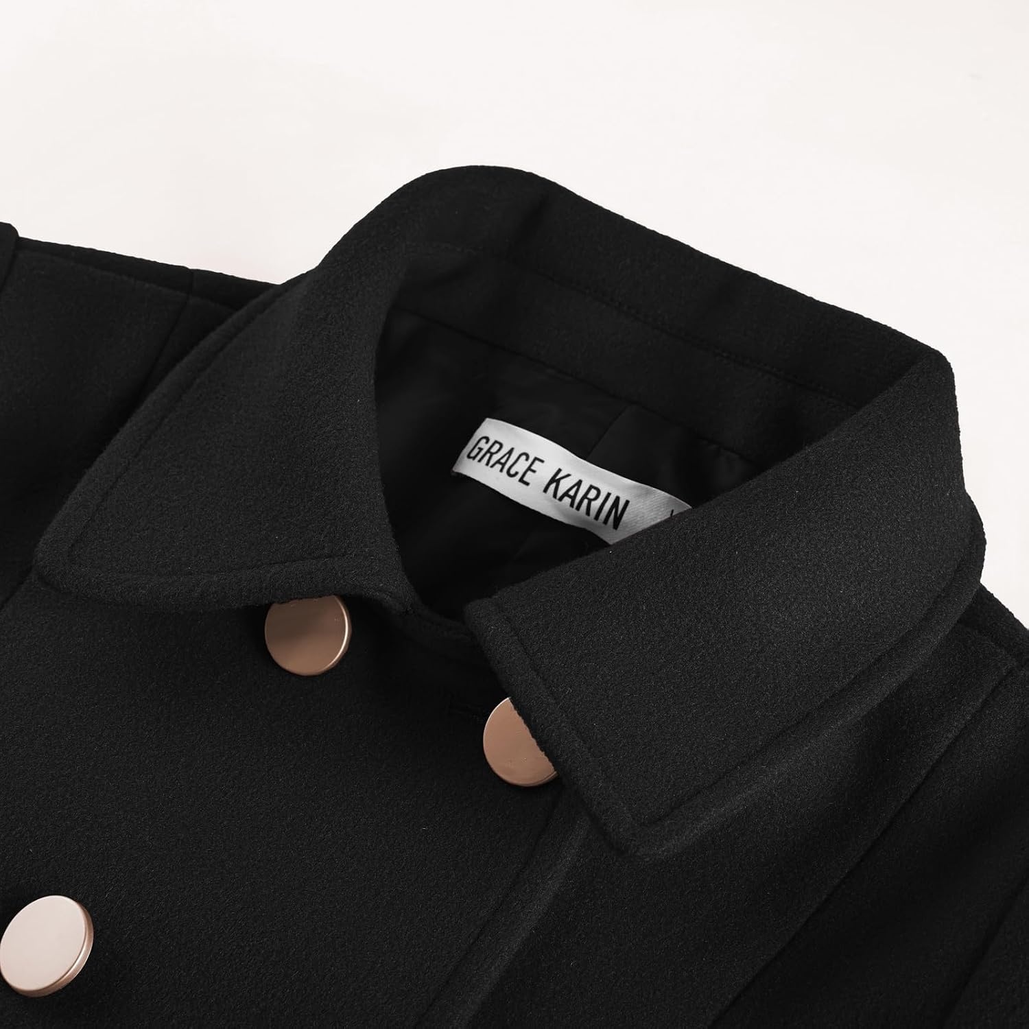 image:imageGRACE KARIN Girls Dress Coat Fall Winter Double Breasted Peacoat Bow PocketBlack