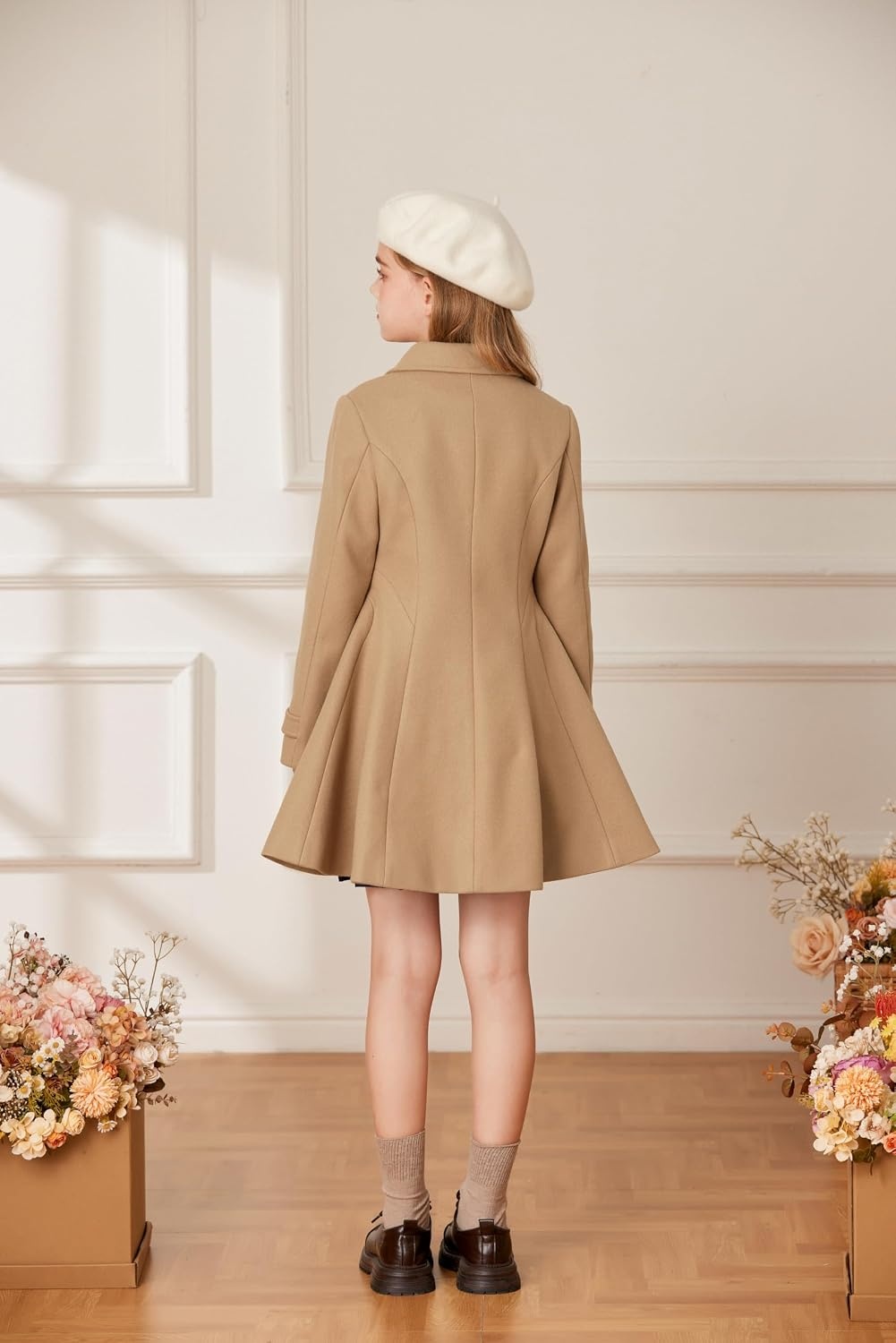 image:imageGRACE KARIN Girls Dress Coat Fall Winter Double Breasted Peacoat Bow PocketKhaki