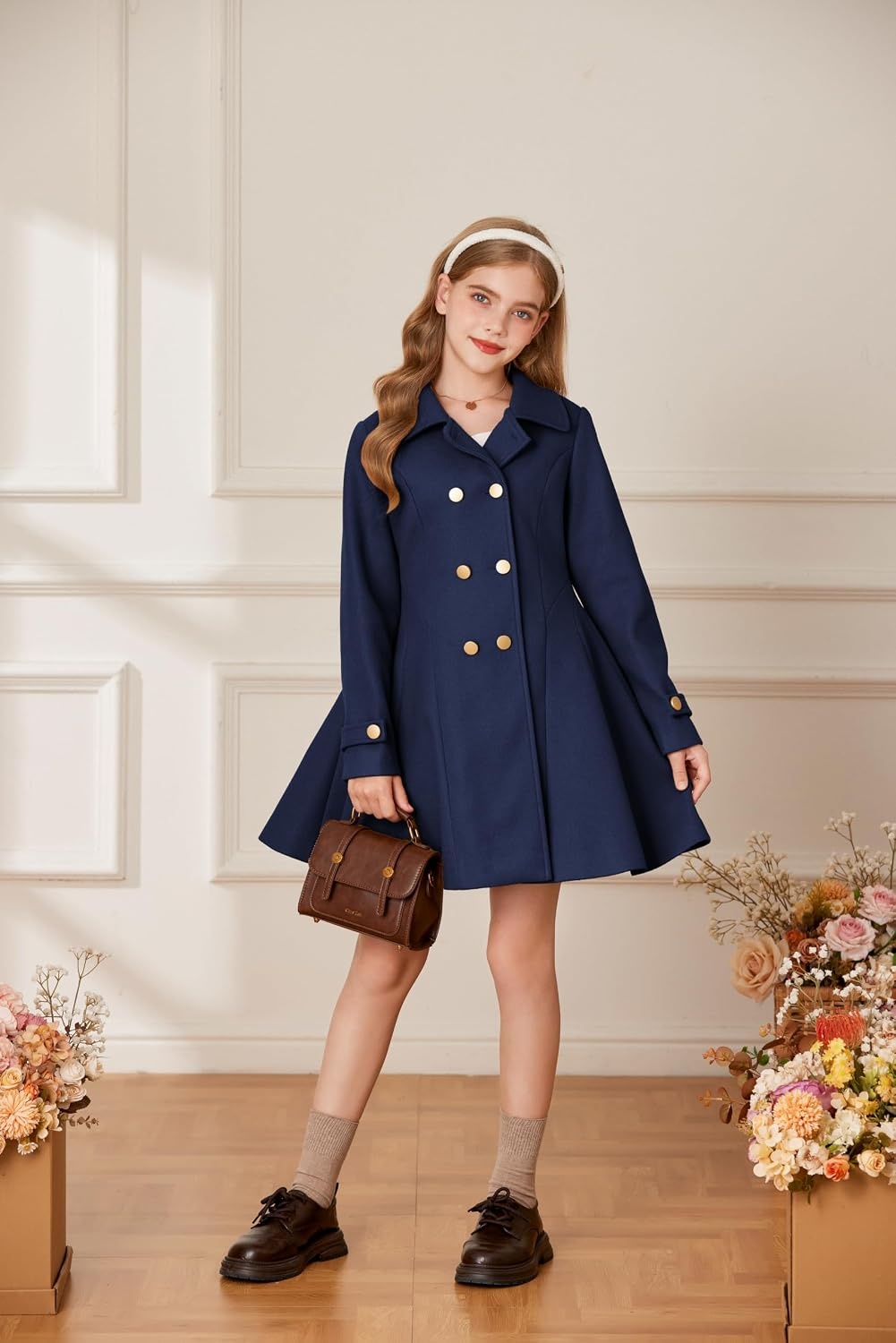 image:imageGRACE KARIN Girls Dress Coat Fall Winter Double Breasted Peacoat Bow PocketNavy