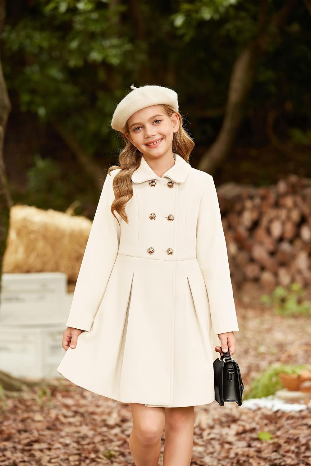 image:imageGRACE KARIN Girls Dress Coat Wool Peacoat with Lapel Pockets Winter Warm Long Jacket for Kids Size 614White