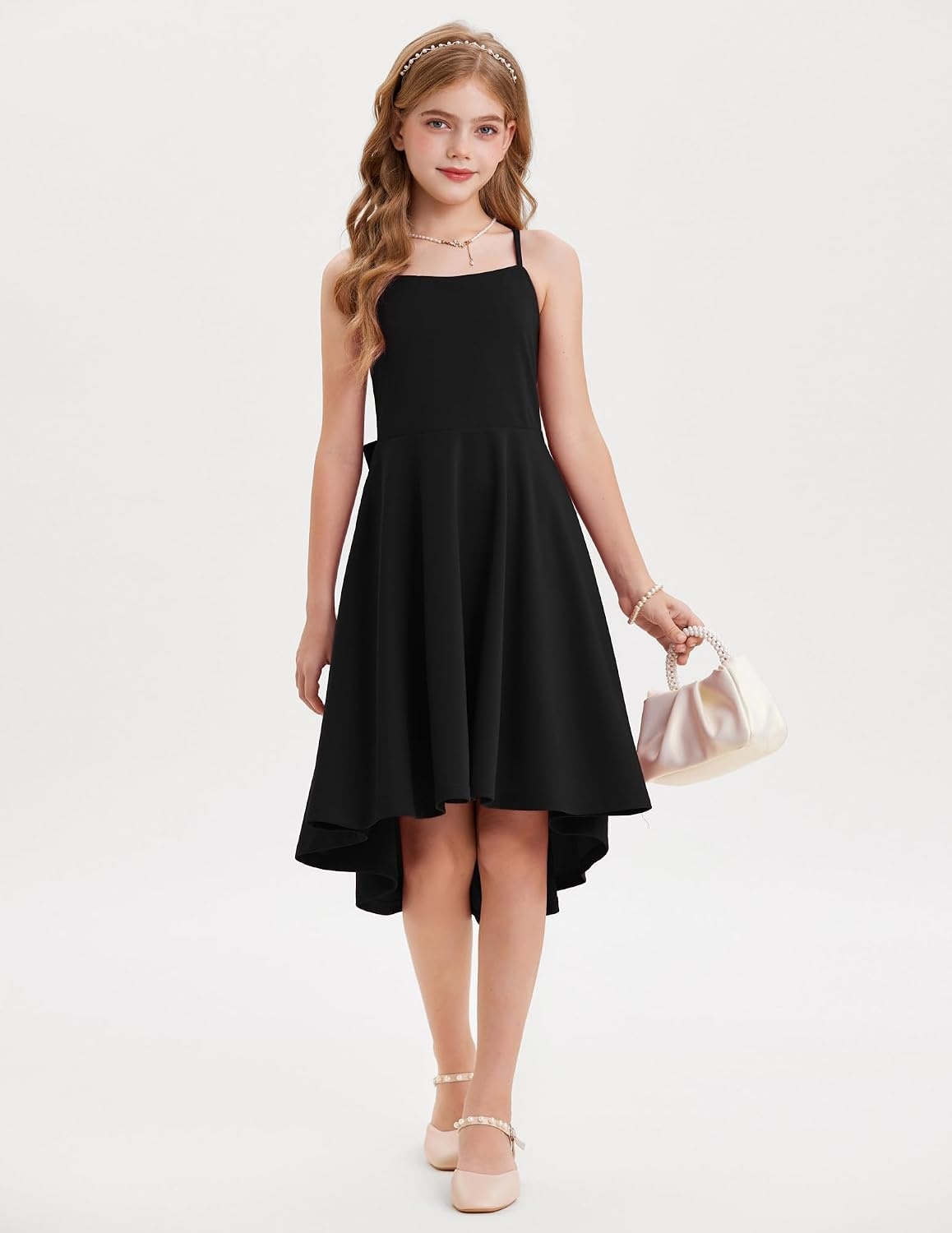 image:imageGRACE KARIN Girls Dress Formal Party High Low Bow Back Teen Tween 714YBlack