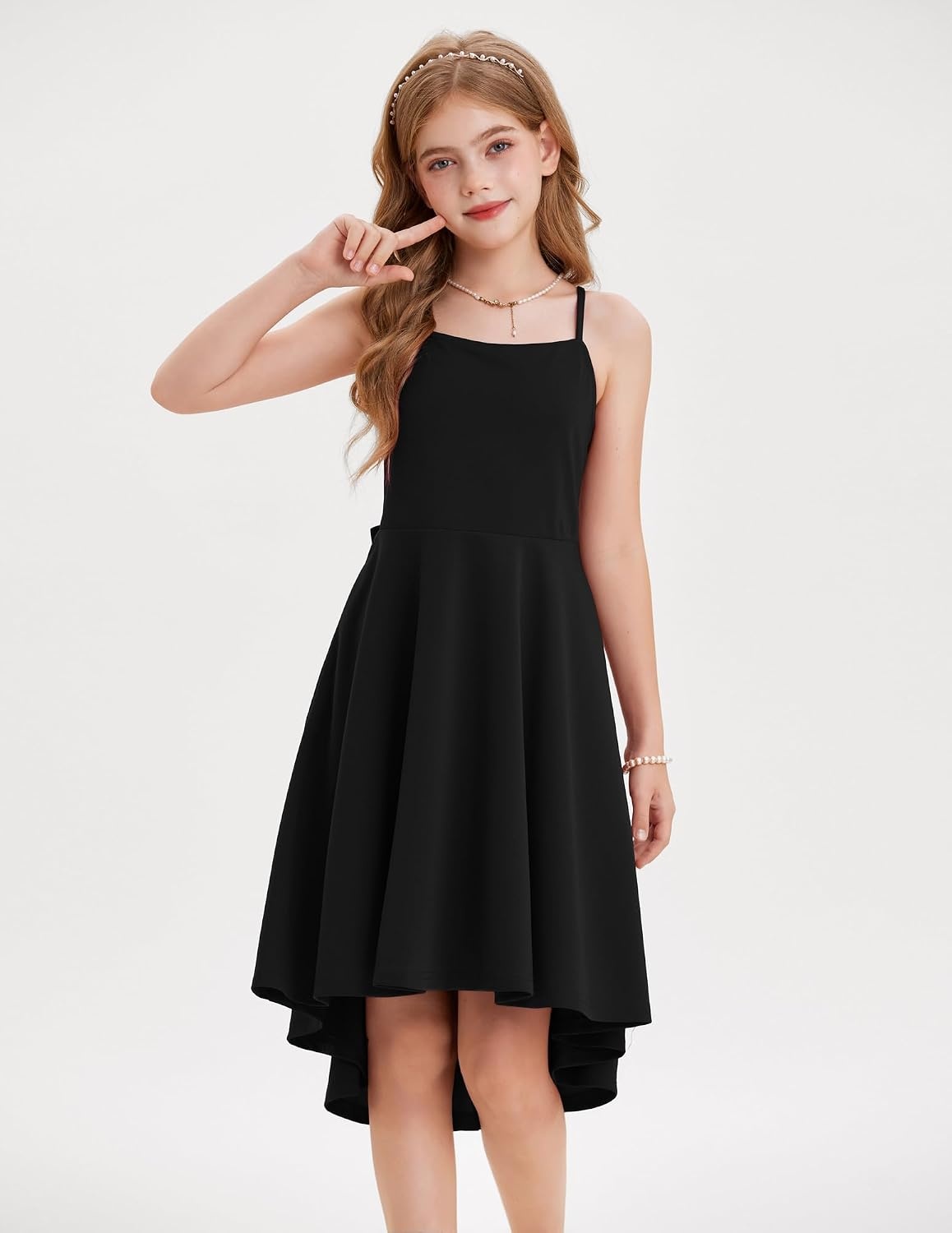 image:imageGRACE KARIN Girls Dress Formal Party High Low Bow Back Teen Tween 714YBlack