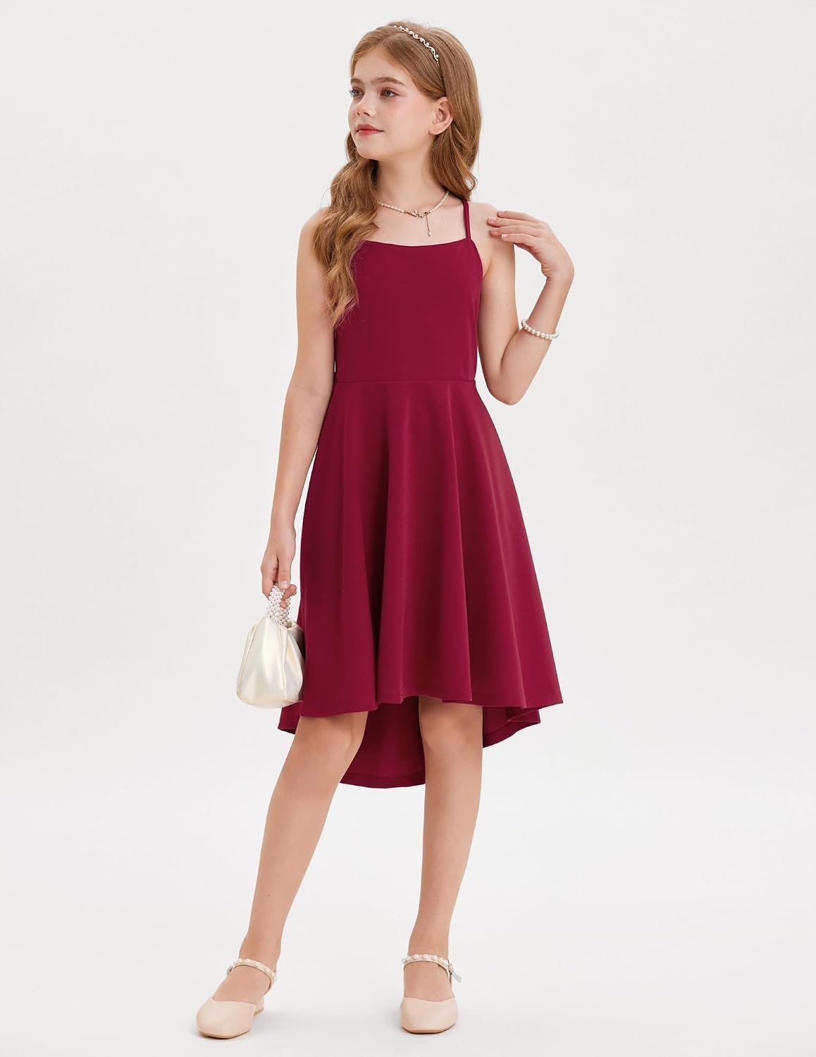 image:imageGRACE KARIN Girls Dress Formal Party High Low Bow Back Teen Tween 714YBurgundy