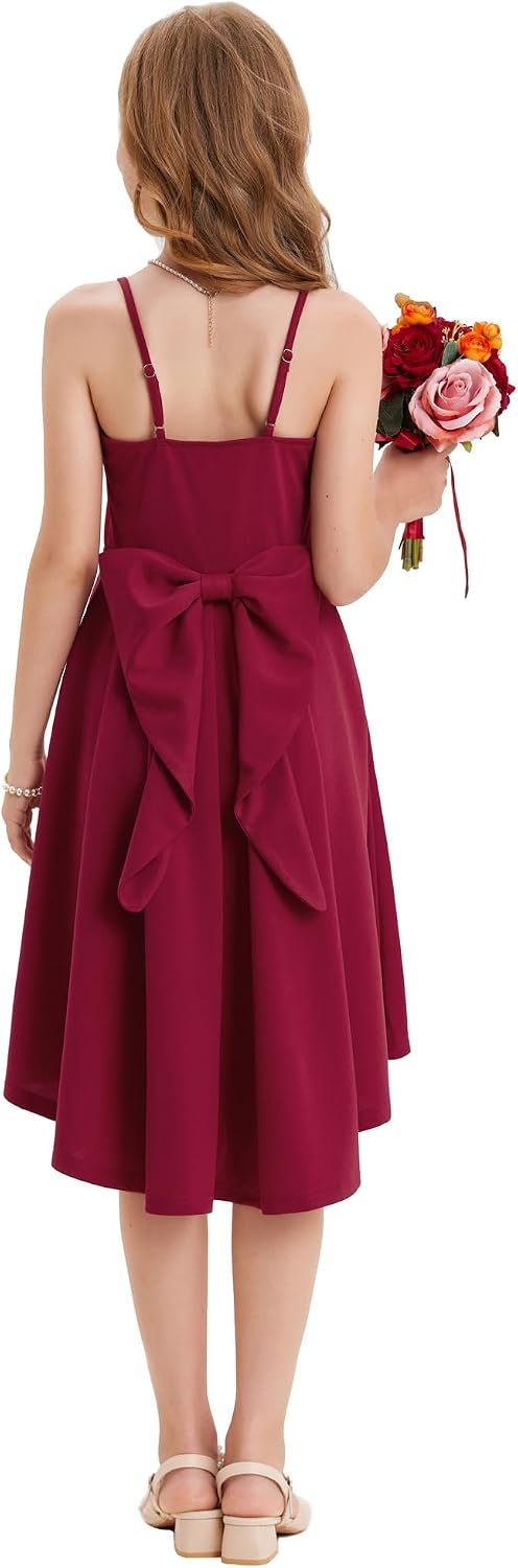 image:imageGRACE KARIN Girls Dress Formal Party High Low Bow Back Teen Tween 714YBurgundy