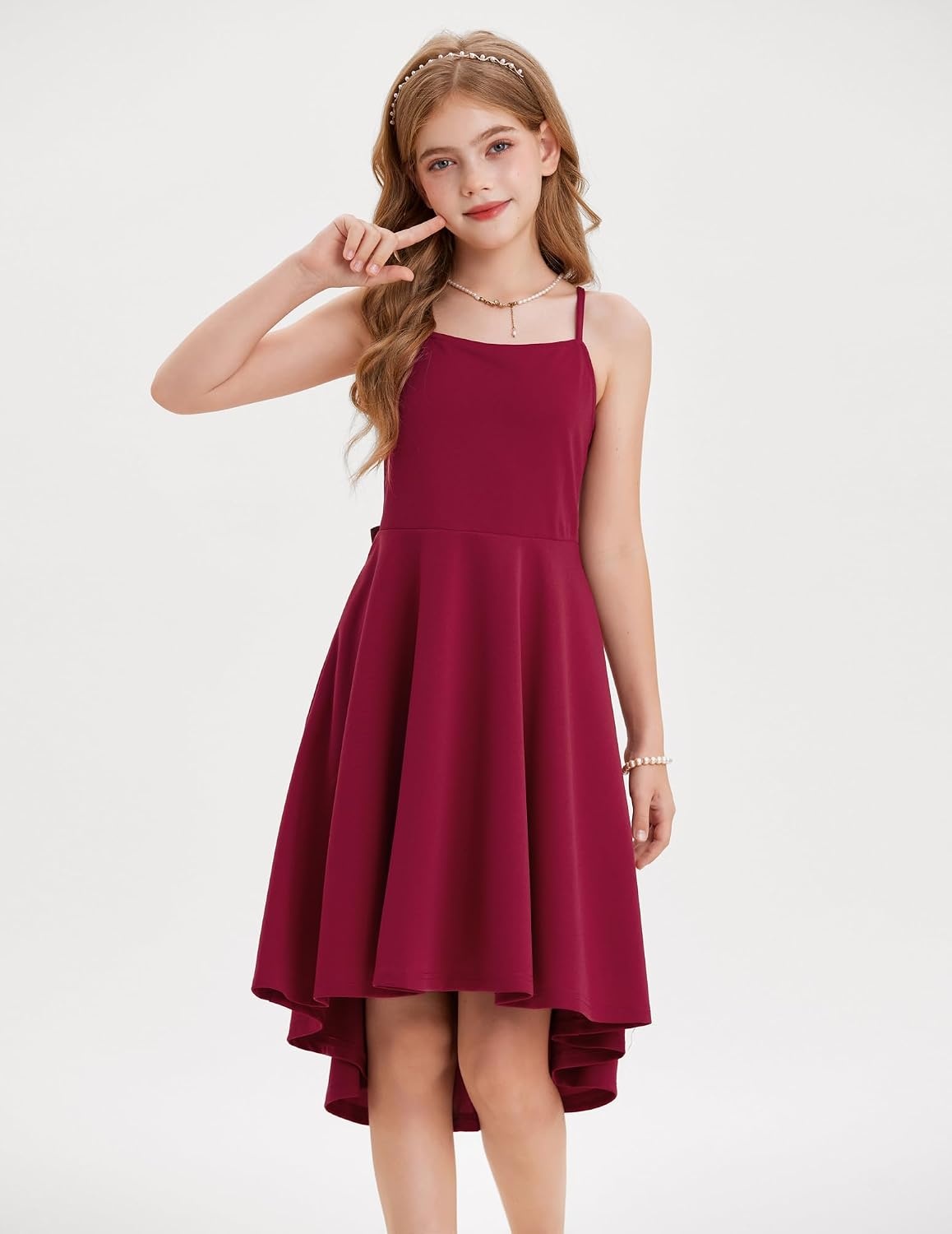 image:imageGRACE KARIN Girls Dress Formal Party High Low Bow Back Teen Tween 714YBurgundy