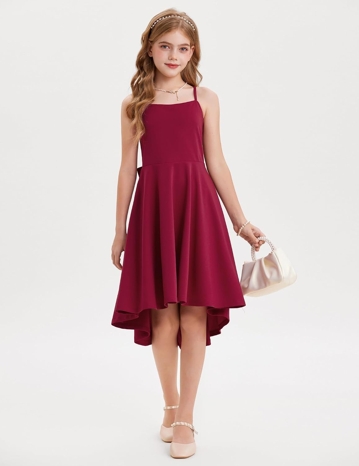 image:imageGRACE KARIN Girls Dress Formal Party High Low Bow Back Teen Tween 714YBurgundy