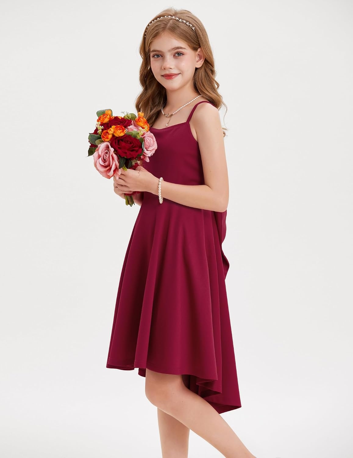 image:imageGRACE KARIN Girls Dress Formal Party High Low Bow Back Teen Tween 714YBurgundy