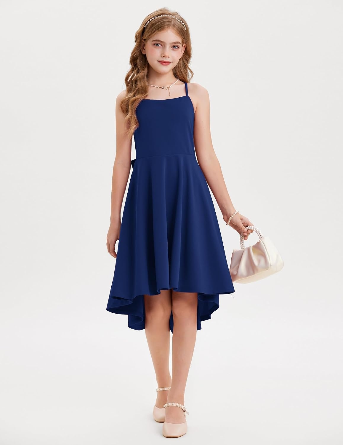 image:imageGRACE KARIN Girls Dress Formal Party High Low Bow Back Teen Tween 714YNavy