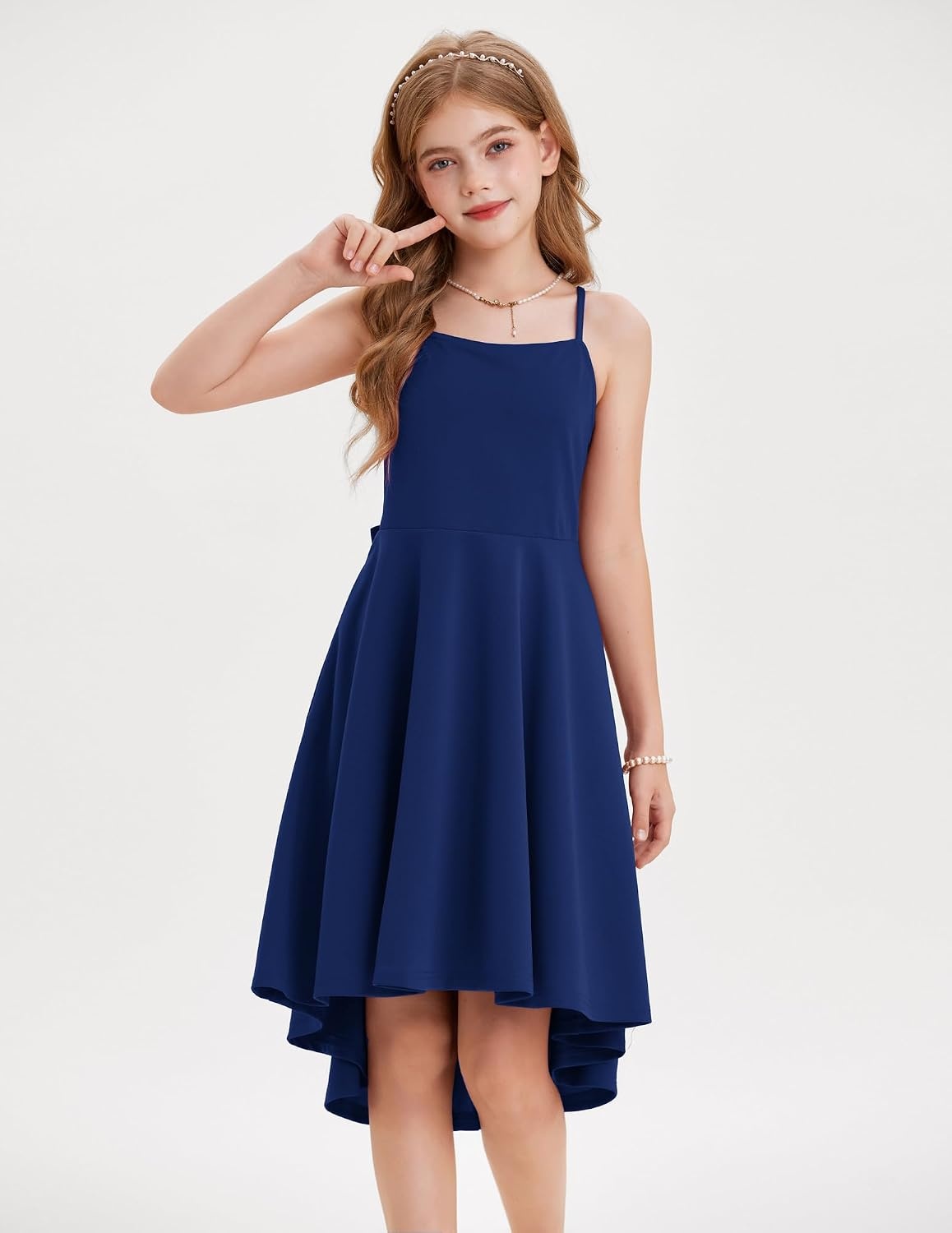 image:imageGRACE KARIN Girls Dress Formal Party High Low Bow Back Teen Tween 714YNavy