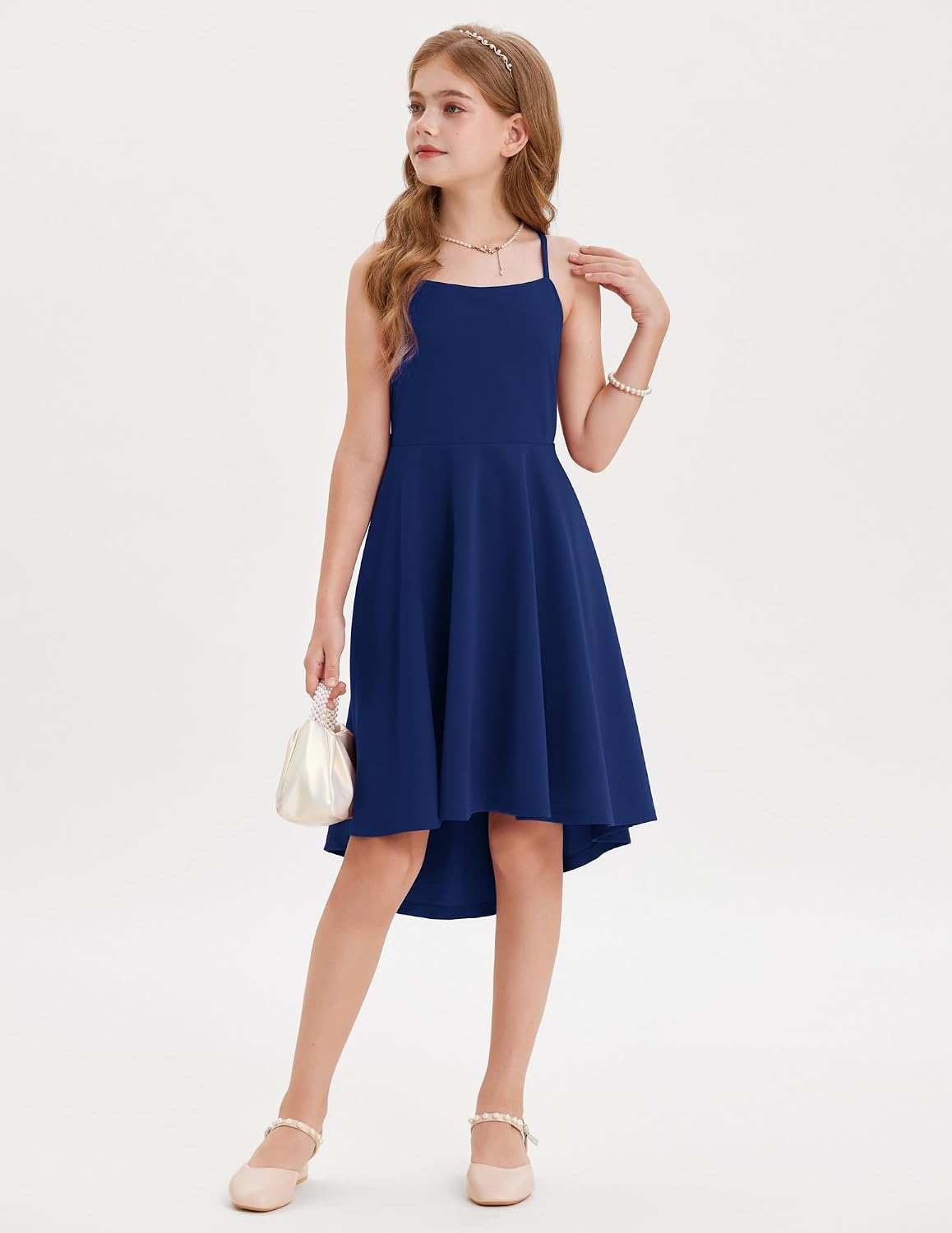 image:imageGRACE KARIN Girls Dress Formal Party High Low Bow Back Teen Tween 714YNavy