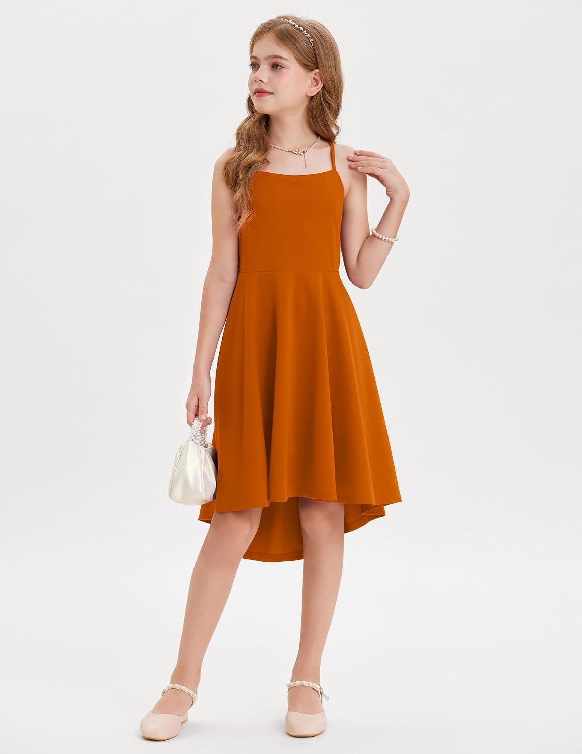 image:imageGRACE KARIN Girls Dress Formal Party High Low Bow Back Teen Tween 714YPumpkin Orange