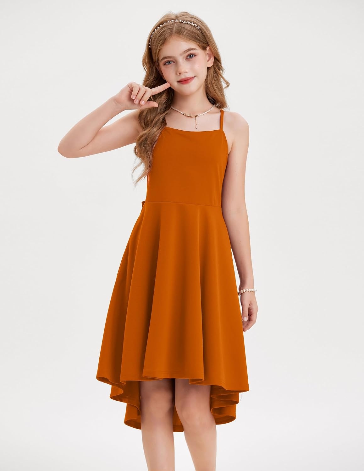 image:imageGRACE KARIN Girls Dress Formal Party High Low Bow Back Teen Tween 714YPumpkin Orange