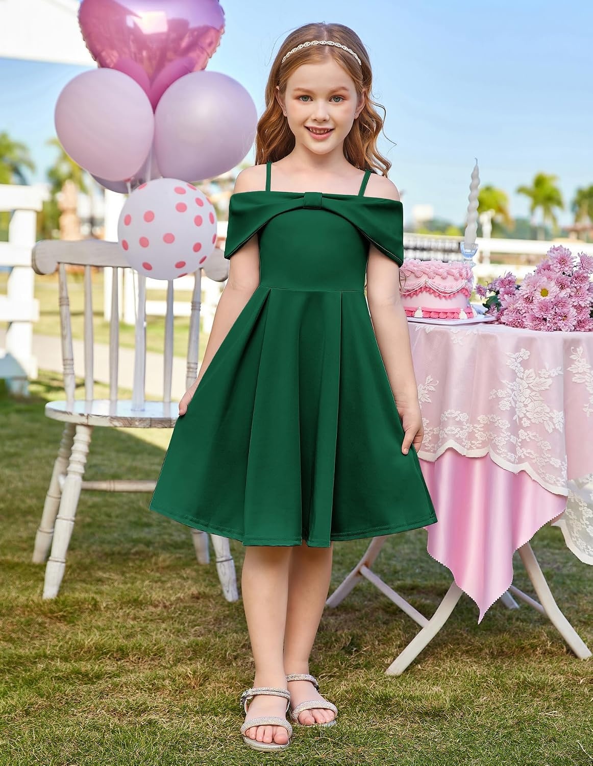 image:imageGRACE KARIN Girls Dress Off Shoulder Casual Party Dresses for 614 YearsDark Green