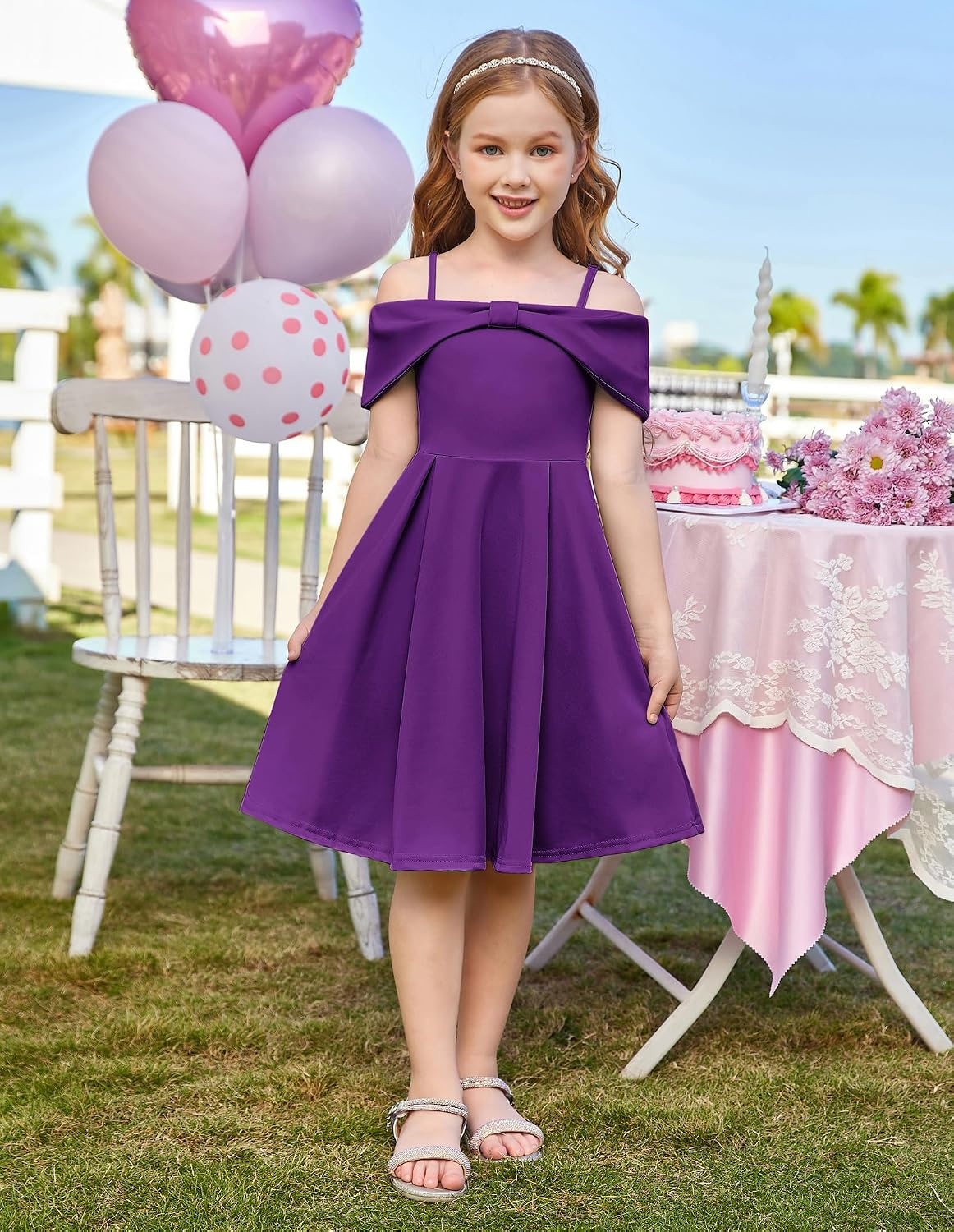 image:imageGRACE KARIN Girls Dress Off Shoulder Casual Party Dresses for 614 YearsDark Purple