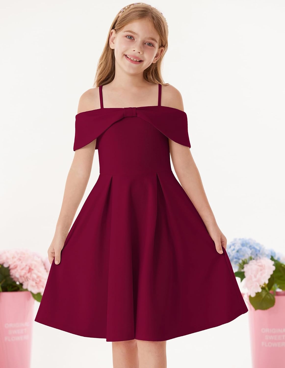 image:imageGRACE KARIN Girls Dress Off Shoulder Casual Party Dresses for 614 YearsDark Red