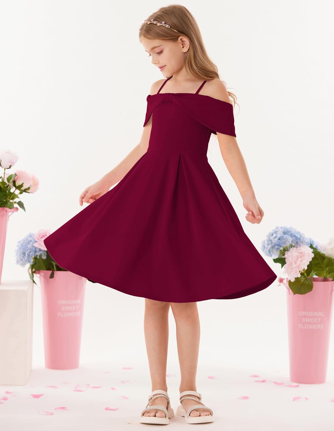 image:imageGRACE KARIN Girls Dress Off Shoulder Casual Party Dresses for 614 YearsDark Red