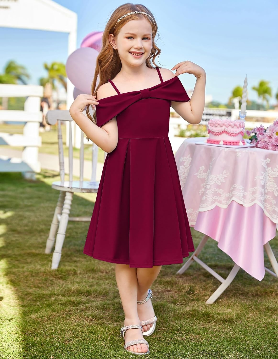 image:imageGRACE KARIN Girls Dress Off Shoulder Casual Party Dresses for 614 YearsDark Red