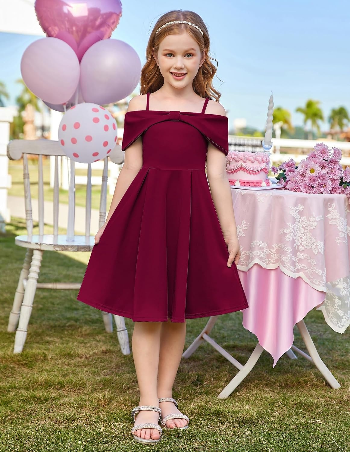 image:imageGRACE KARIN Girls Dress Off Shoulder Casual Party Dresses for 614 YearsDark Red