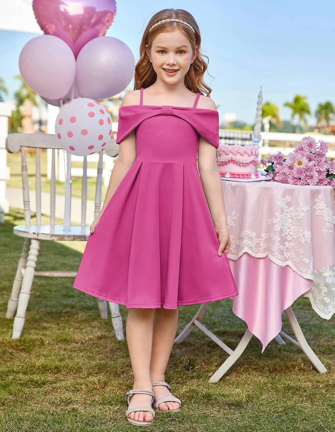 image:imageGRACE KARIN Girls Dress Off Shoulder Casual Party Dresses for 614 YearsHot Pink