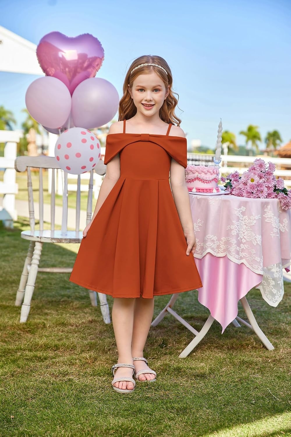 image:imageGRACE KARIN Girls Dress Off Shoulder Casual Party Dresses for 614 YearsPumpkin Orange