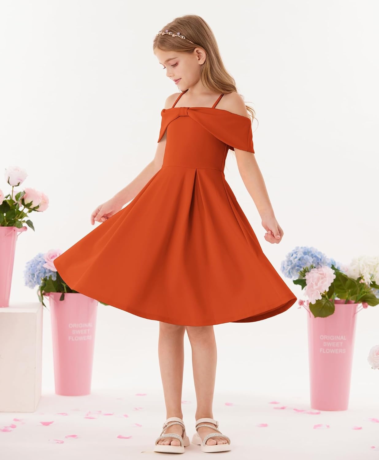 image:imageGRACE KARIN Girls Dress Off Shoulder Casual Party Dresses for 614 YearsPumpkin Orange