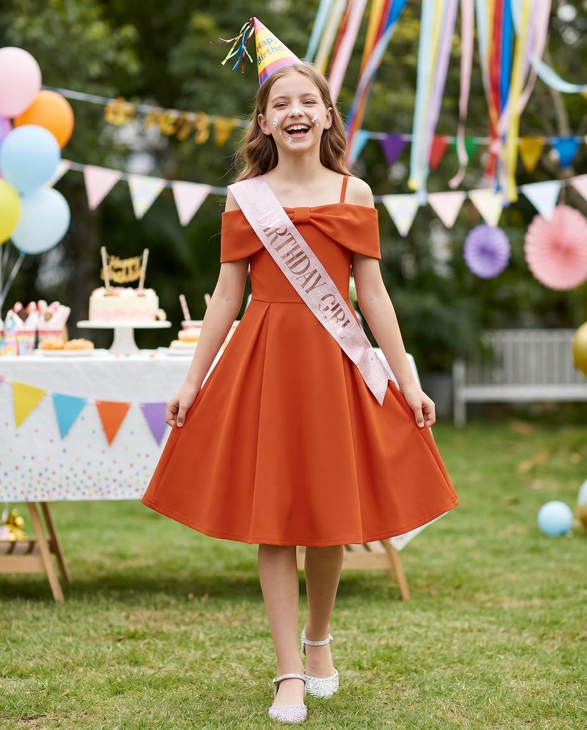 image:imageGRACE KARIN Girls Dress Off Shoulder Casual Party Dresses for 614 YearsPumpkin Orange