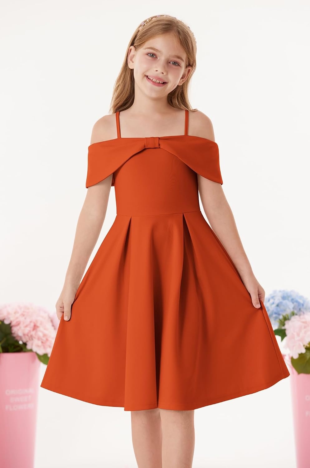 image:imageGRACE KARIN Girls Dress Off Shoulder Casual Party Dresses for 614 YearsPumpkin Orange
