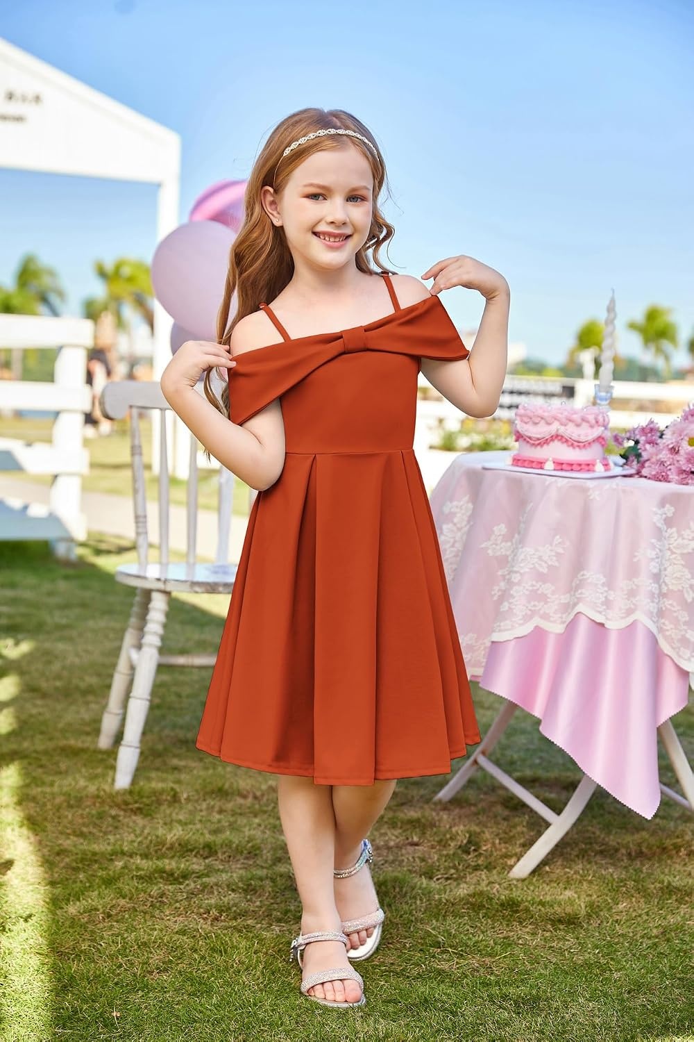 image:imageGRACE KARIN Girls Dress Off Shoulder Casual Party Dresses for 614 YearsPumpkin Orange