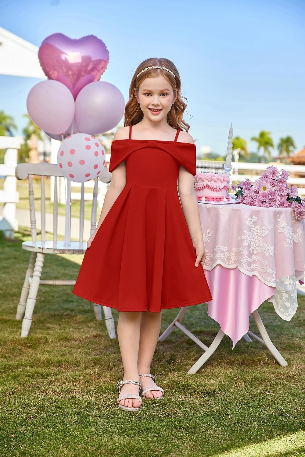 image:imageGRACE KARIN Girls Dress Off Shoulder Casual Party Dresses for 614 YearsRed